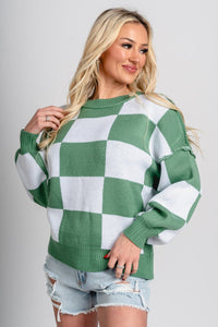 Large check sweater green - Trendy T-Shirts for St. Patrick's Day at Lush Fashion Lounge Boutique in Oklahoma City