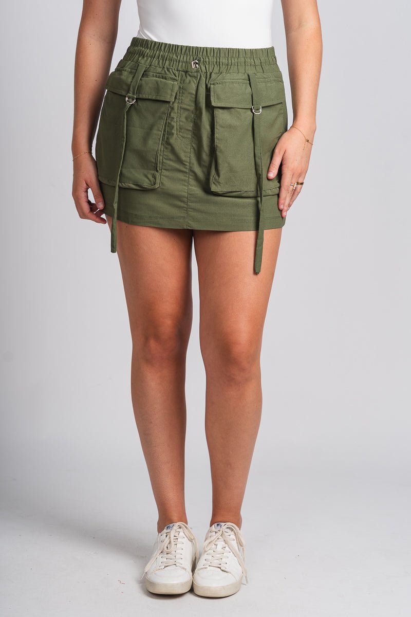 Cargo mini skirt olive | Lush Fashion Lounge: boutique fashion skirts, affordable boutique skirts, cute affordable skirts