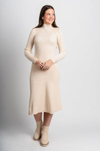 Mock neck midi dress cream - Affordable dress - Boutique Dresses at Lush Fashion Lounge Boutique in Oklahoma City