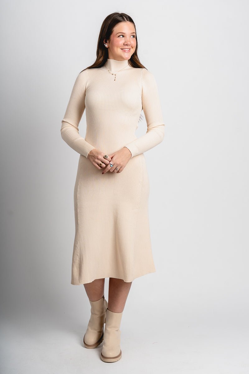 Mock neck midi dress cream - Affordable dress - Boutique Dresses at Lush Fashion Lounge Boutique in Oklahoma City