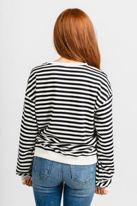 OSU OSU Pistols Firing script striped sweatshirt black/white Sweatshirt | Lush Fashion Lounge Trendy Oklahoma State Cowboys Apparel & Cute Gameday T-Shirts