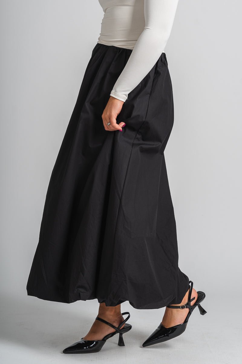 Balloon hem maxi skirt black | Lush Fashion Lounge: boutique fashion skirts, affordable boutique skirts, cute affordable skirts