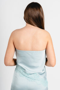 Satin lace trim strapless top sage - Stylish top - Cute Easter Clothing Line at Lush Fashion Lounge Boutique in Oklahoma