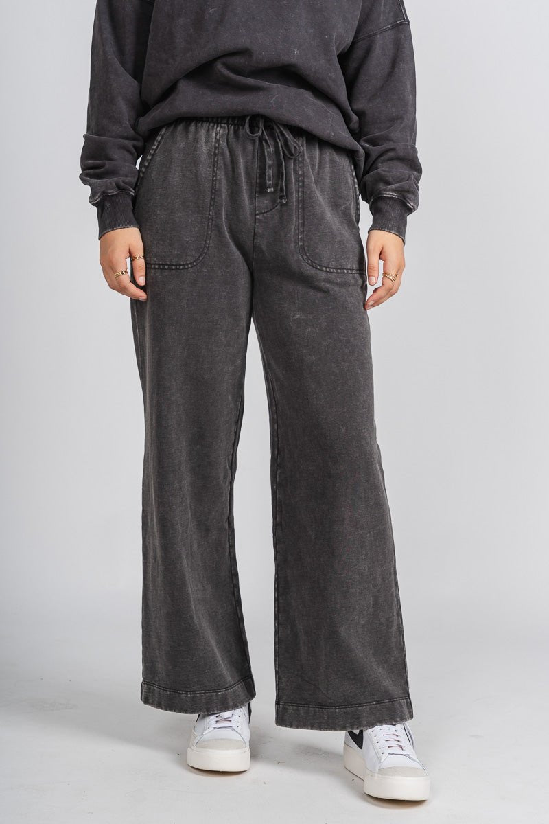 Acid wash sweatpants charcoal - Cute sweatpants - Fun Cozy Basics at Lush Fashion Lounge Boutique in Oklahoma City