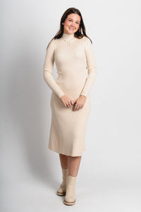 Mock neck midi dress cream - Cute dress - Trendy Dresses at Lush Fashion Lounge Boutique in Oklahoma City