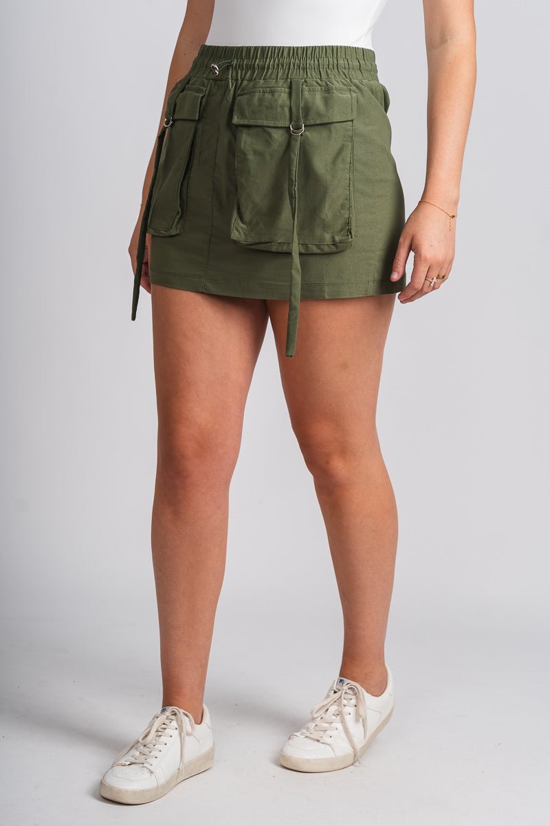 Cargo mini skirt olive | Lush Fashion Lounge: boutique fashion skirts, affordable boutique skirts, cute affordable skirts