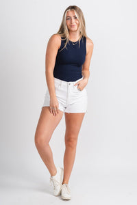 Round neck bodysuit dark navy - Fun bodysuit - Unique American Summer Ideas at Lush Fashion Lounge Boutique in Oklahoma