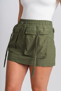 Cargo mini skirt olive | Lush Fashion Lounge: boutique fashion skirts, affordable boutique skirts, cute affordable skirts