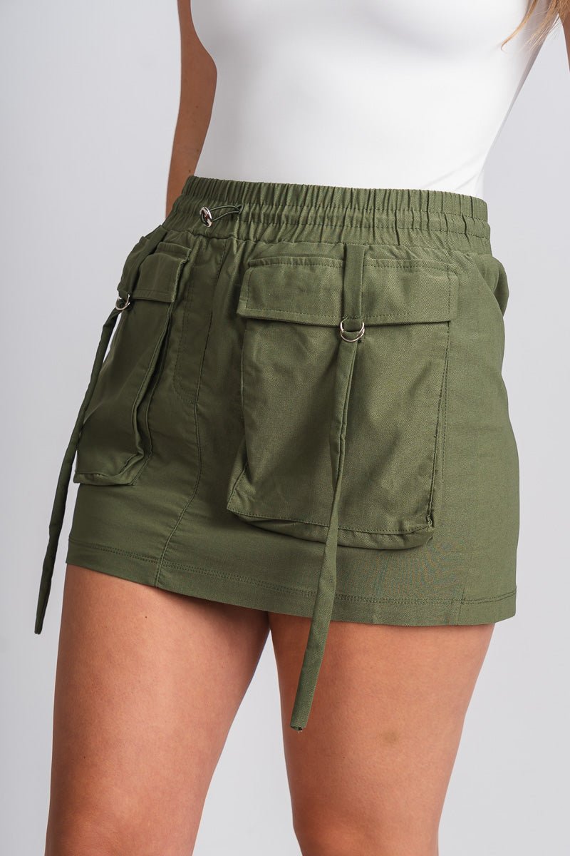 Cargo mini skirt olive Trendy Skirts Lush Fashion Lounge