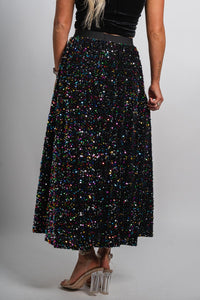 Sequin maxi skirt black multi | Lush Fashion Lounge: boutique fashion skirts, affordable boutique skirts, cute affordable skirts