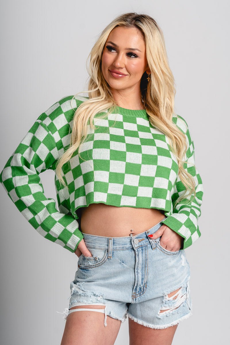 Checkered crop sweater green