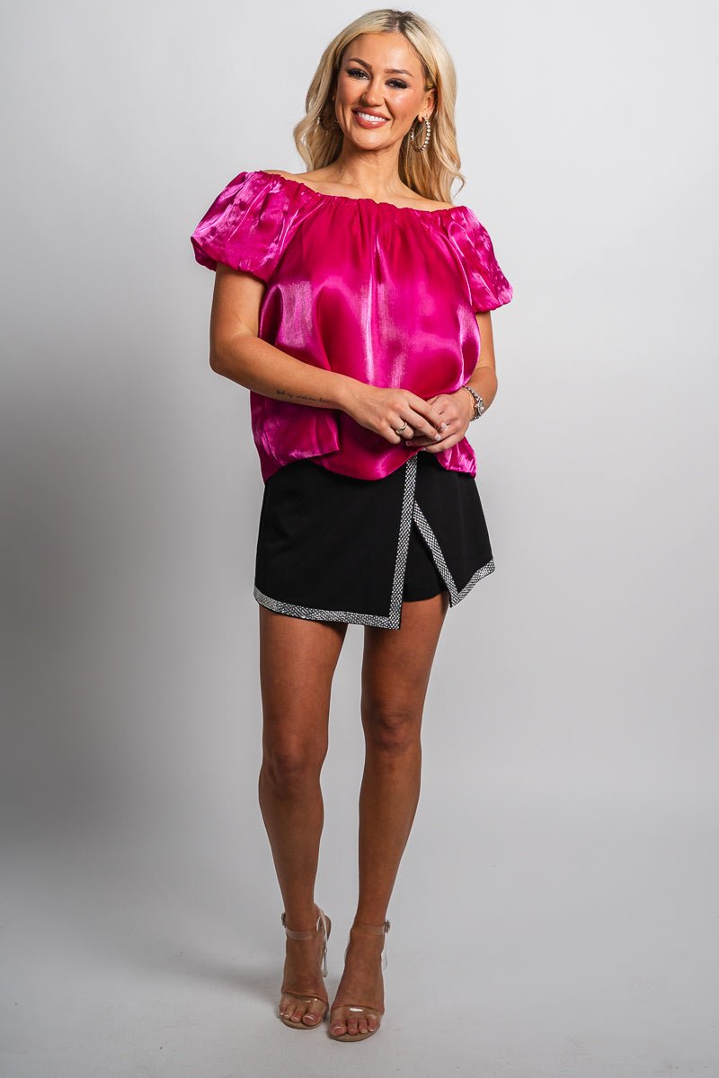 Puff sleeve organza top magenta