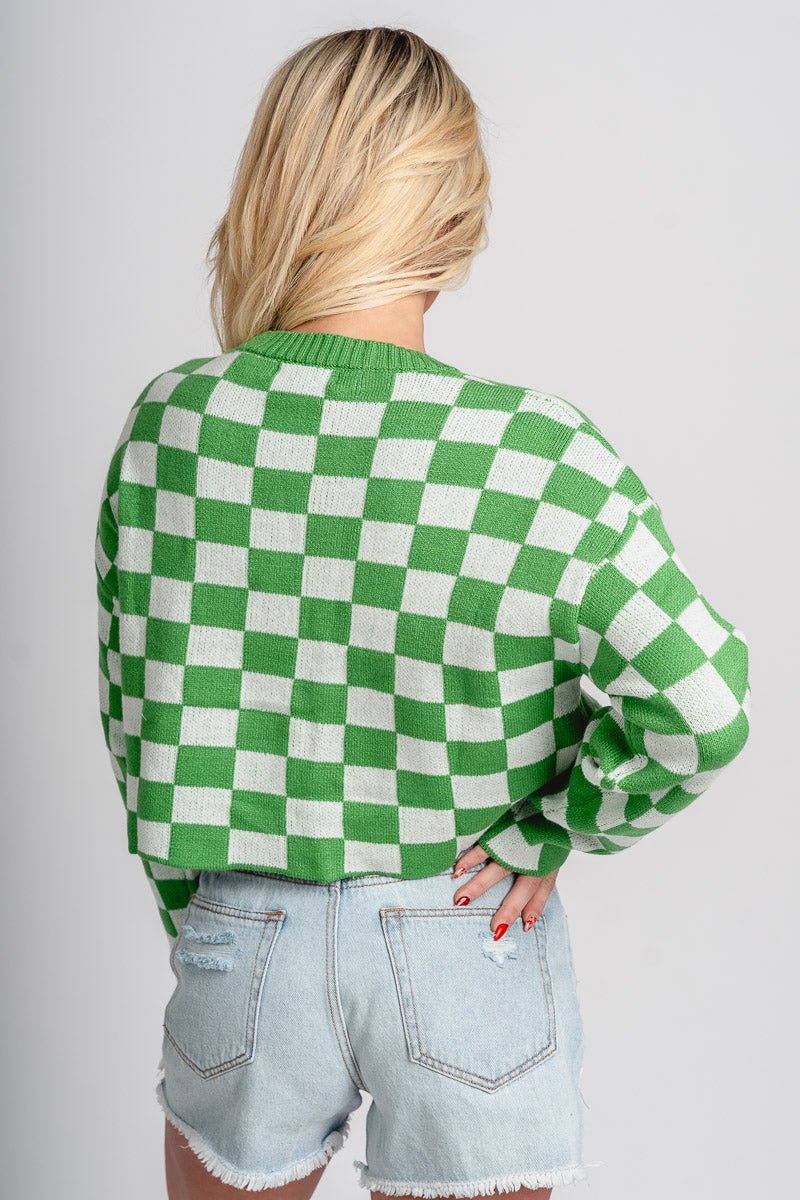 Checkered crop sweater green