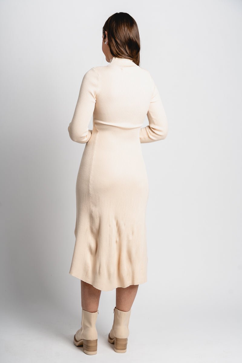 Mock neck midi dress cream Stylish dress - Womens Fashion Dresses at Lush Fashion Lounge Boutique in Oklahoma City