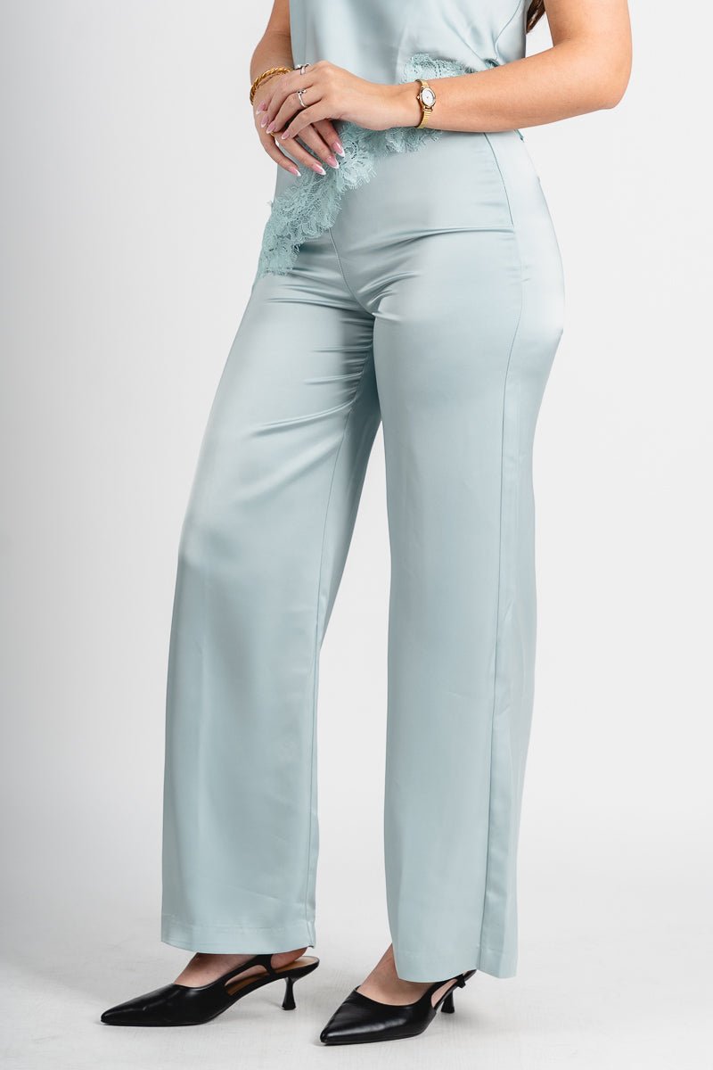 Satin wide leg pants sage - Stylish pants - Cute Easter Outfits at Lush Fashion Lounge Boutique in Oklahoma