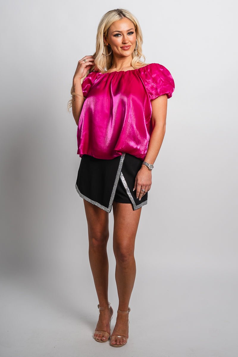 Puff sleeve organza top magenta