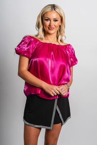 Puff sleeve organza top magenta - Trendy New Year's Eve Outfits at Lush Fashion Lounge Boutique in Oklahoma City