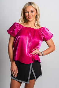 Puff sleeve organza top magenta - Trendy New Year's Eve Dresses, Skirts, Kimonos and Sequins at Lush Fashion Lounge Boutique in Oklahoma City