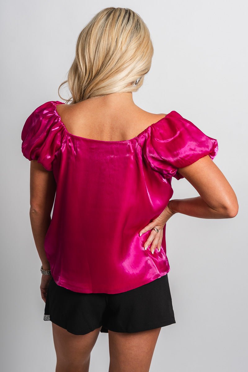 Puff sleeve organza top magenta