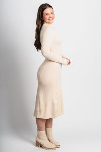 Mock neck midi dress cream - Trendy dress - Fashion Dresses at Lush Fashion Lounge Boutique in Oklahoma City