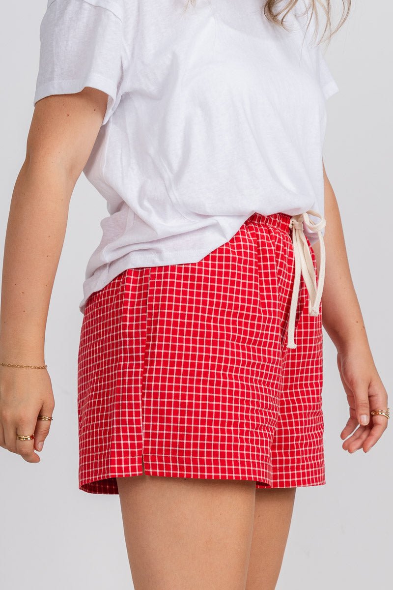 Plaid boxer shorts red multi - Cute shorts - Trendy Shorts at Lush Fashion Lounge Boutique in Oklahoma City