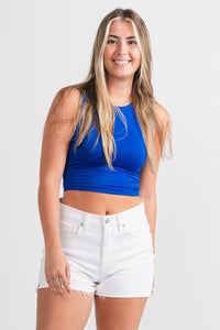 Crop tank top royal blue - Cute Tank Top - Fun American Summer Outfits at Lush Fashion Lounge Boutique in Oklahoma City