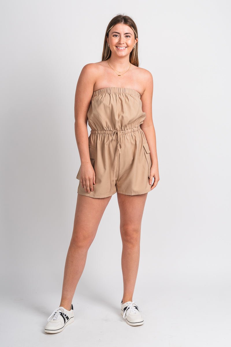 Cargo romper latte - Trendy Romper - Fashion Rompers & Pantsuits at Lush Fashion Lounge Boutique in Oklahoma City