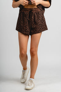 Leopard drawstring shorts brown - Trendy Shorts - Fashion Shorts at Lush Fashion Lounge Boutique in Oklahoma City