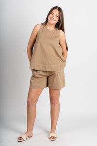 High neck tank top dark taupe - Trendy Tank Top - Fashion Tank Tops at Lush Fashion Lounge Boutique in Oklahoma City