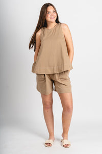 High neck tank top dark taupe Stylish Tank Top - Womens Fashion Tank Tops at Lush Fashion Lounge Boutique in Oklahoma City