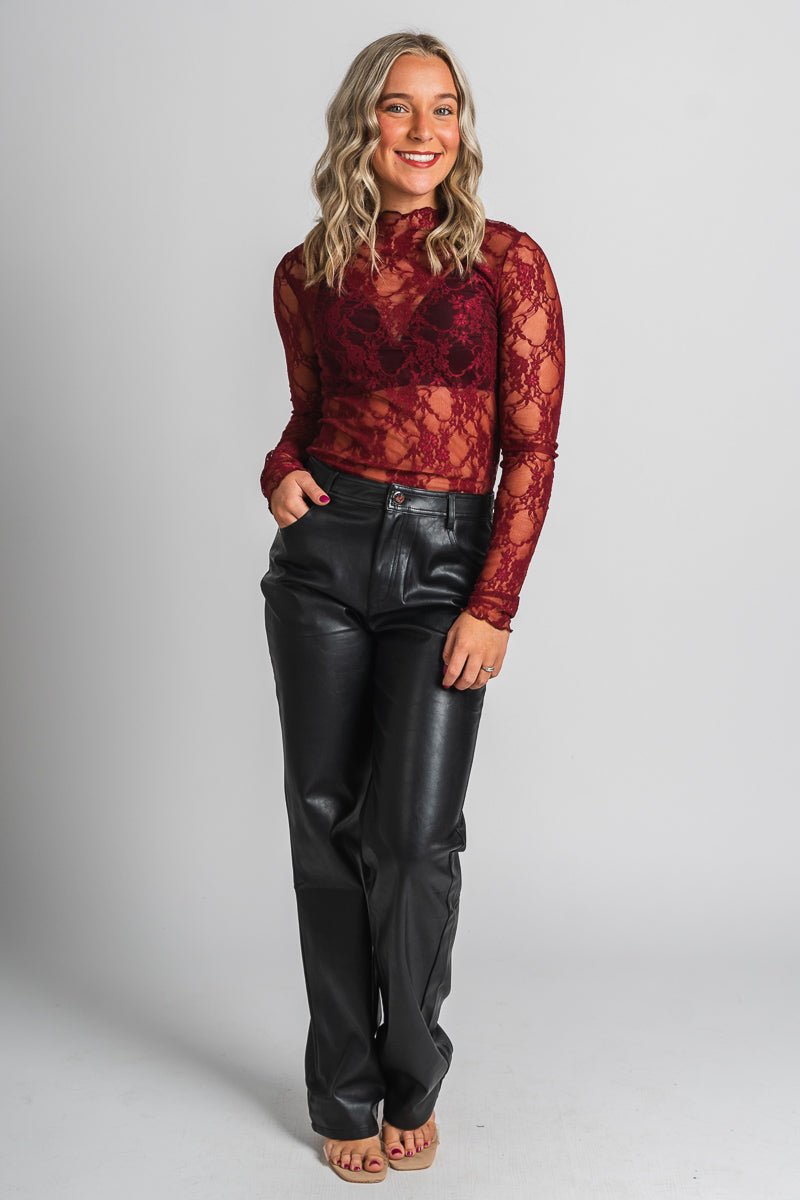 Faux leather wide leg pants black | Lush Fashion Lounge: women's boutique pants, boutique women's pants, affordable boutique pants, women's fashion pants