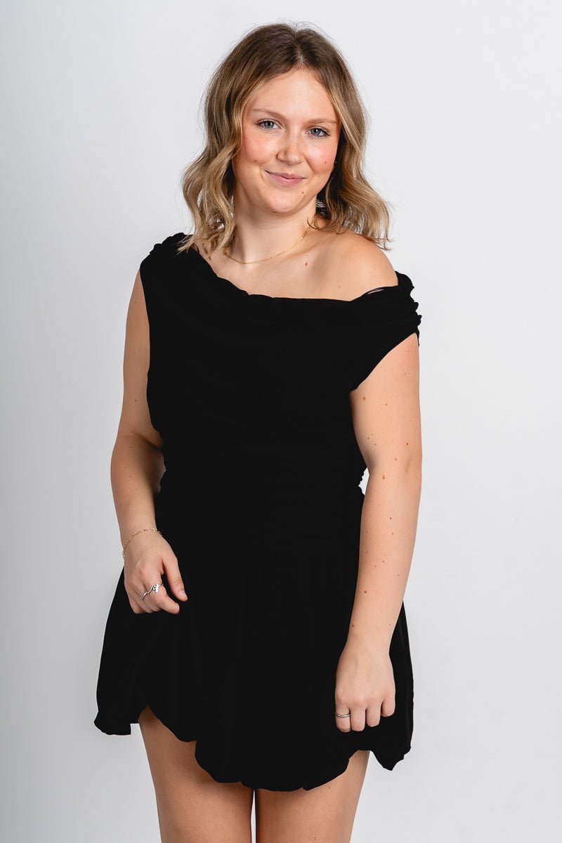 Cowl neck off shoulder top black