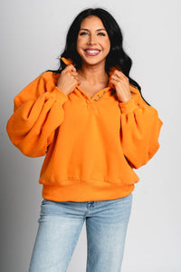 Collared pullover orange - Trendy OKC Apparel at Lush Fashion Lounge Boutique in Oklahoma City