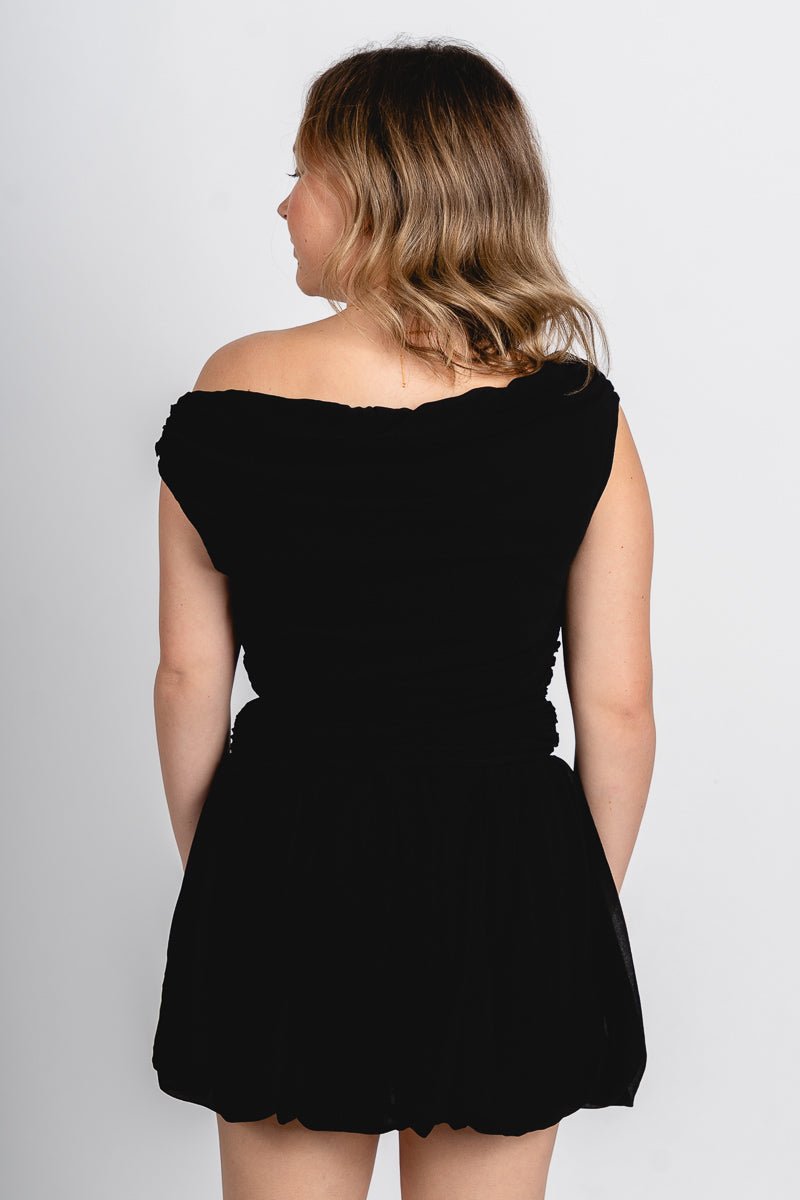 Cowl neck off shoulder top black
