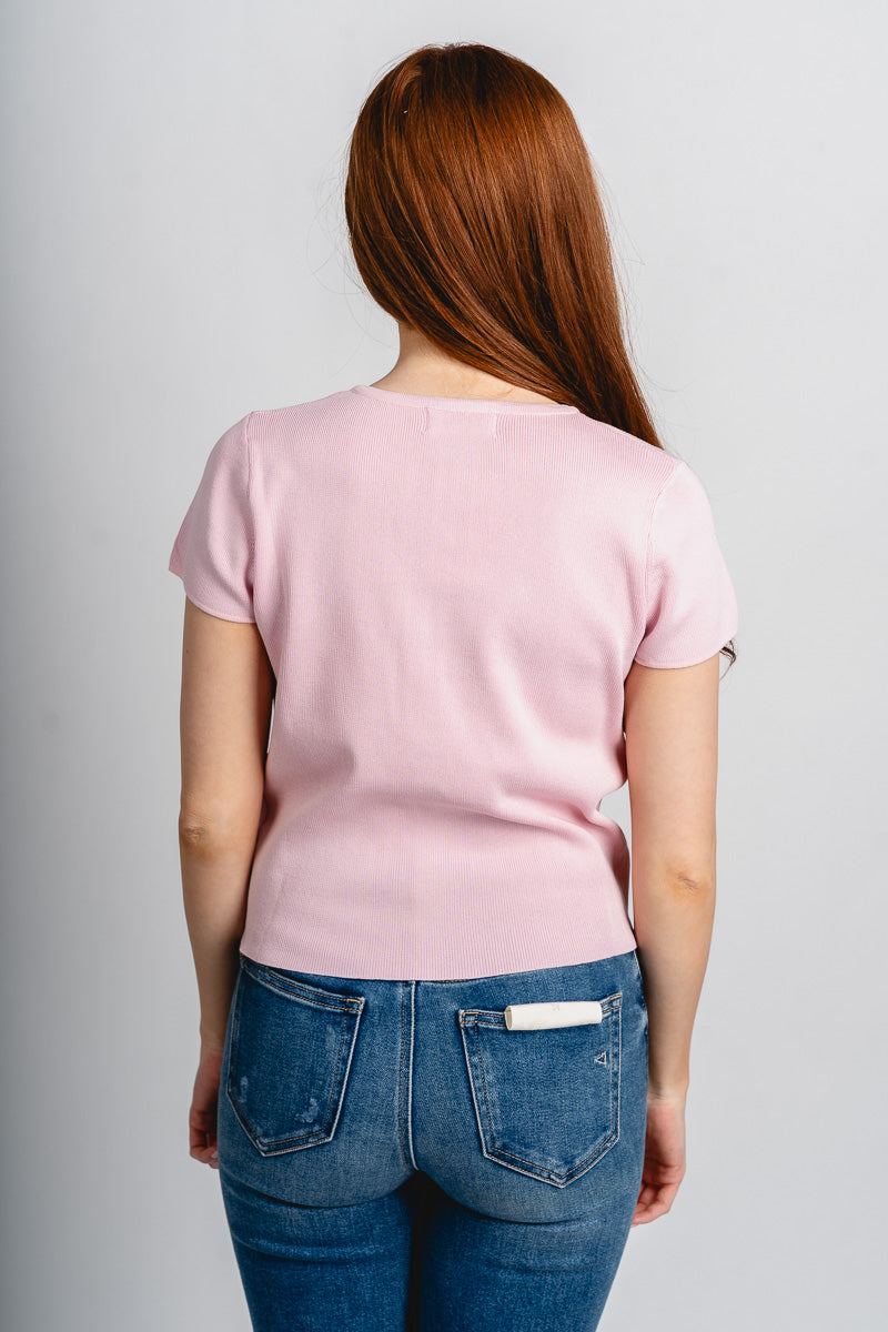 Short sleeve sweater cardigan soft pink