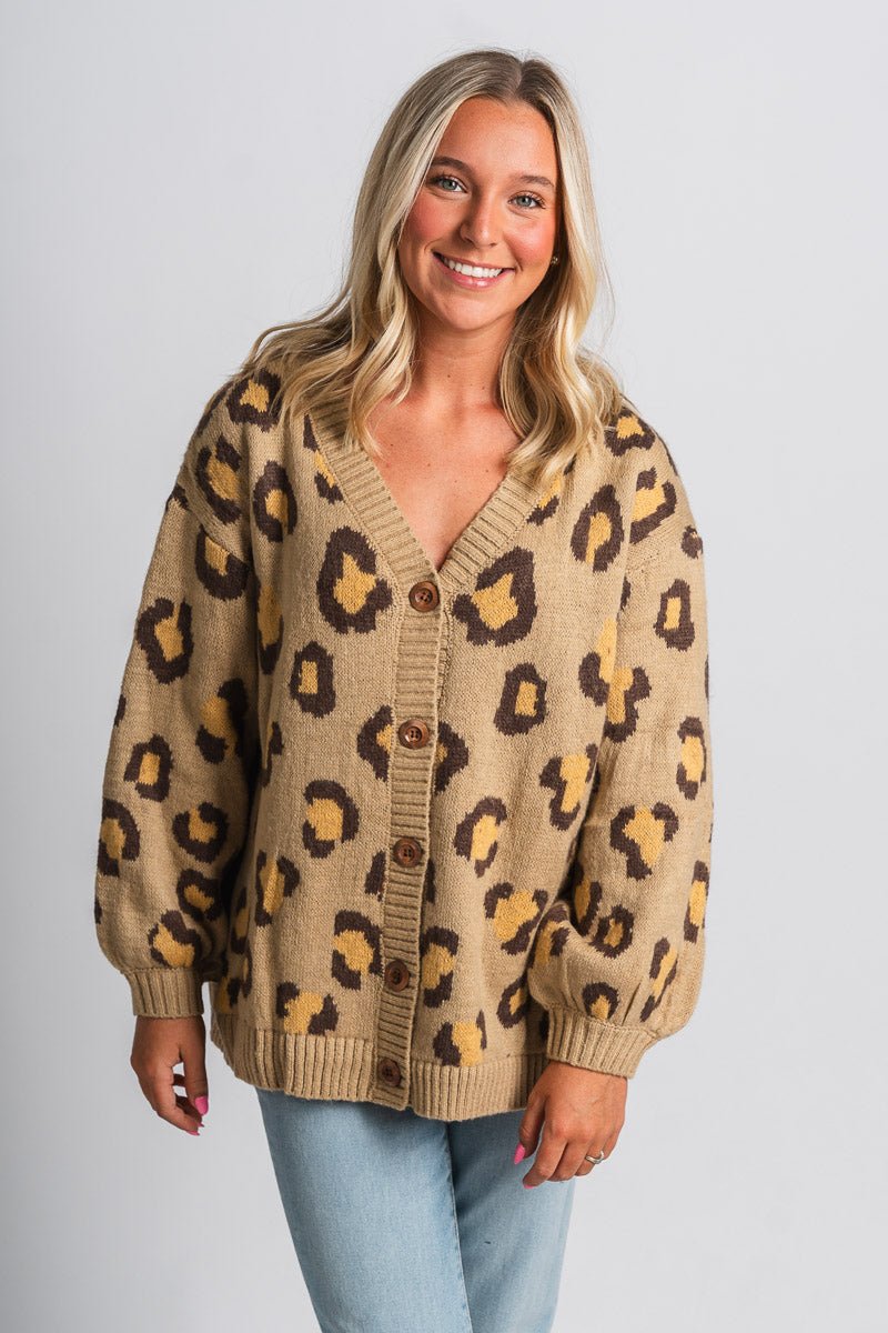 Leopard cardigan taupe - Cute Cardigan - Trendy Cardigans & Stylish Kimonos at Lush Fashion Lounge Boutique in Oklahoma City