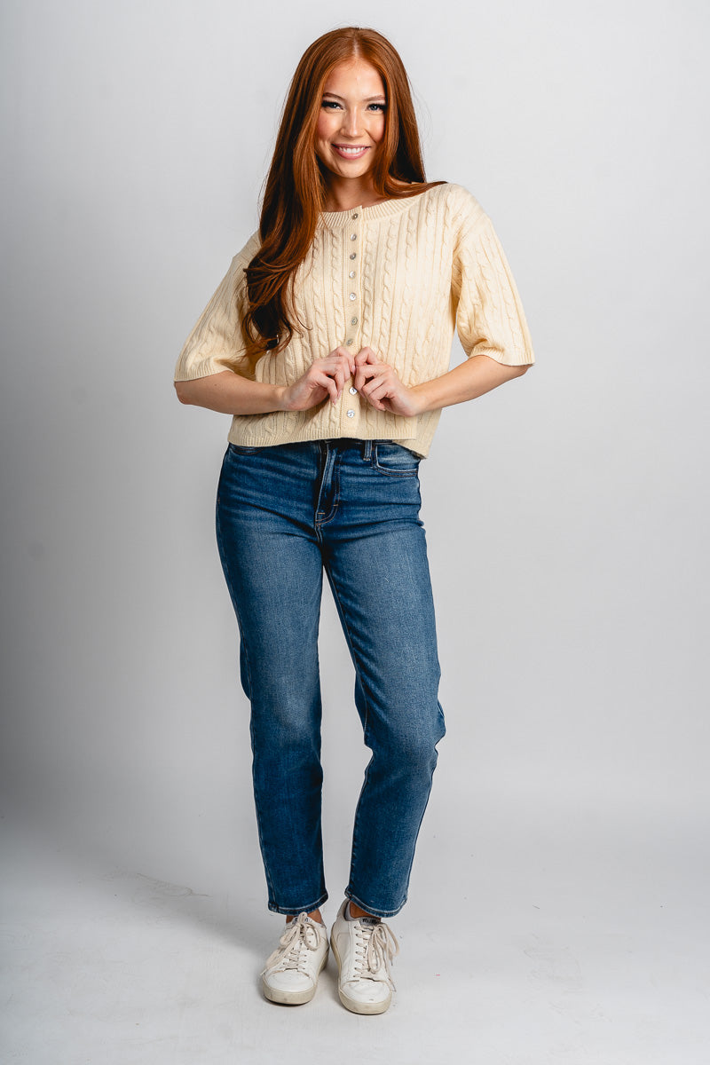 Short sleeve sweater cardigan yellow