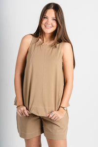 High neck tank top dark taupe - Cute Tank Top - Trendy Tank Tops at Lush Fashion Lounge Boutique in Oklahoma City