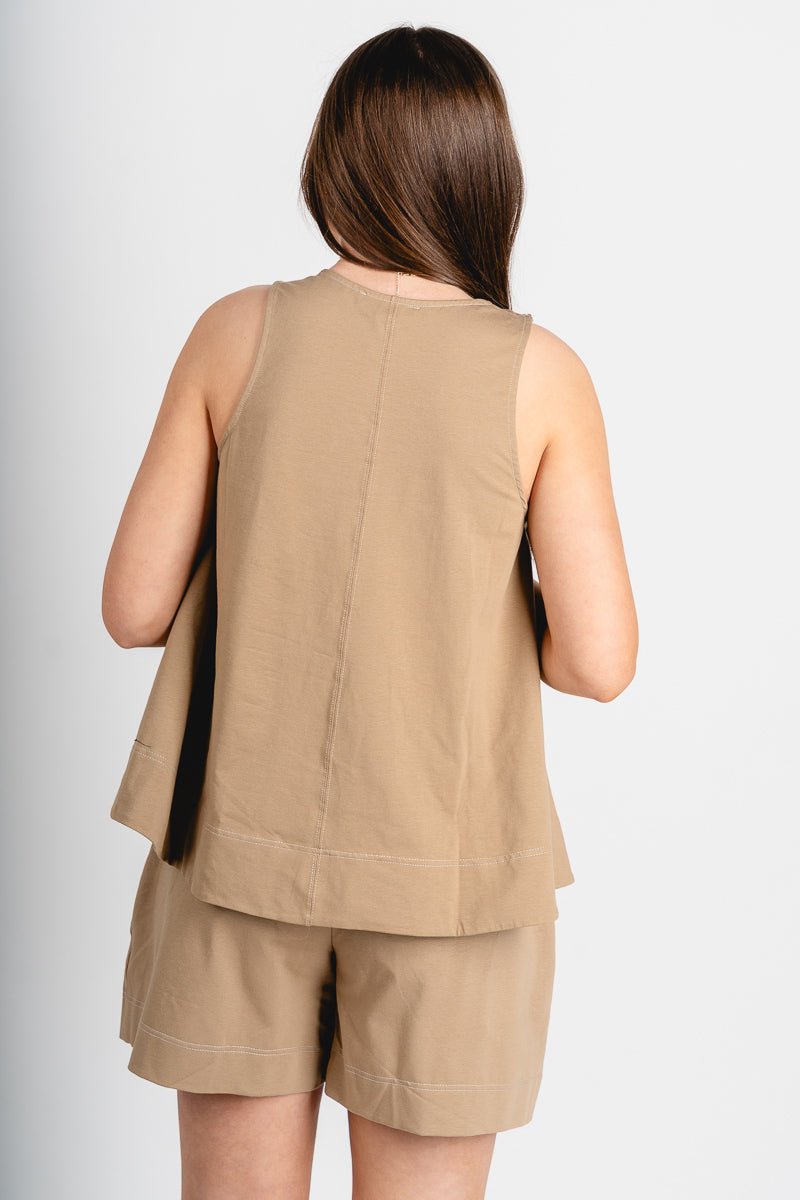 High neck tank top dark taupe
