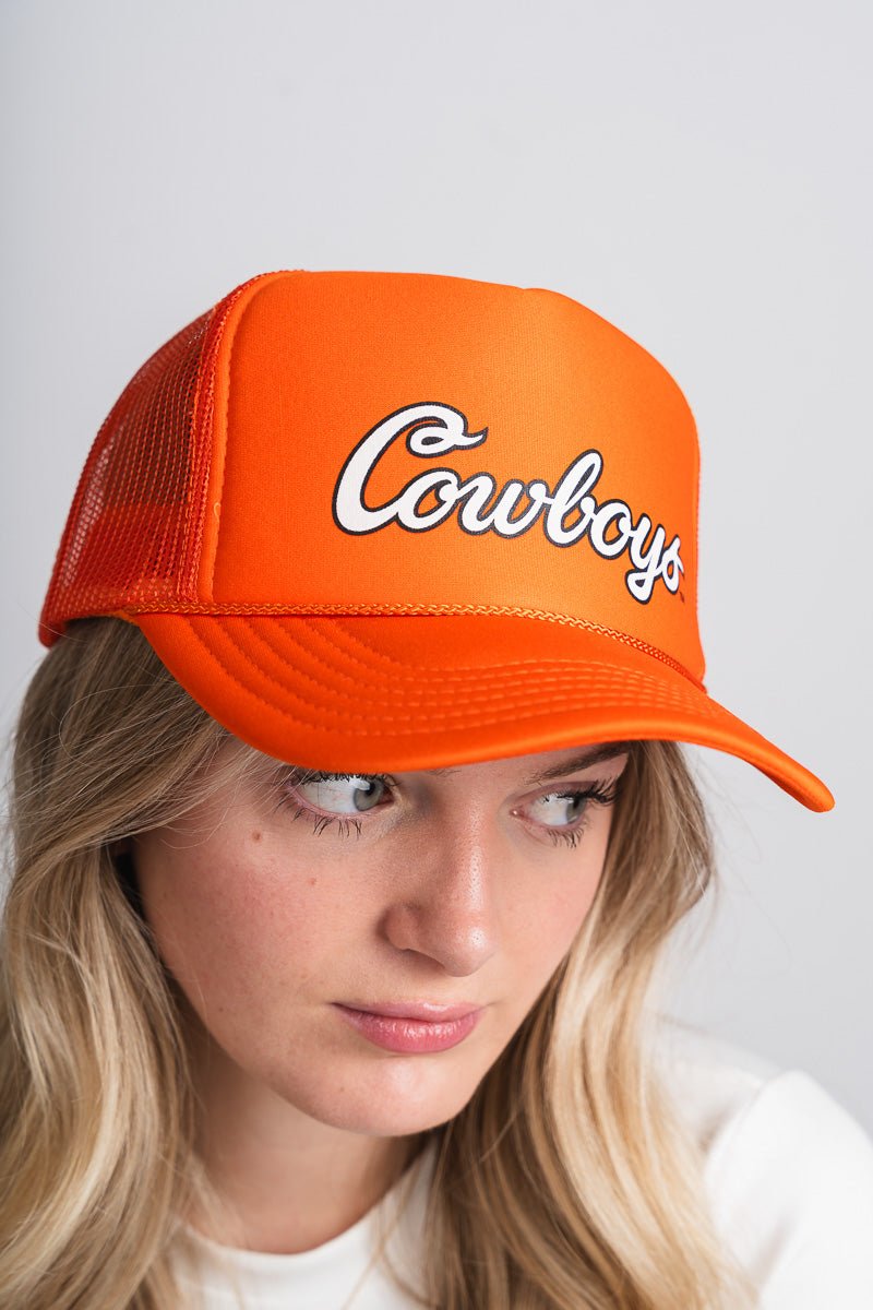 OSU OSU Cowboys classic script trucker hat orange Hat | Lush Fashion Lounge Trendy Oklahoma State Cowboys Apparel & Cute Gameday T-Shirts