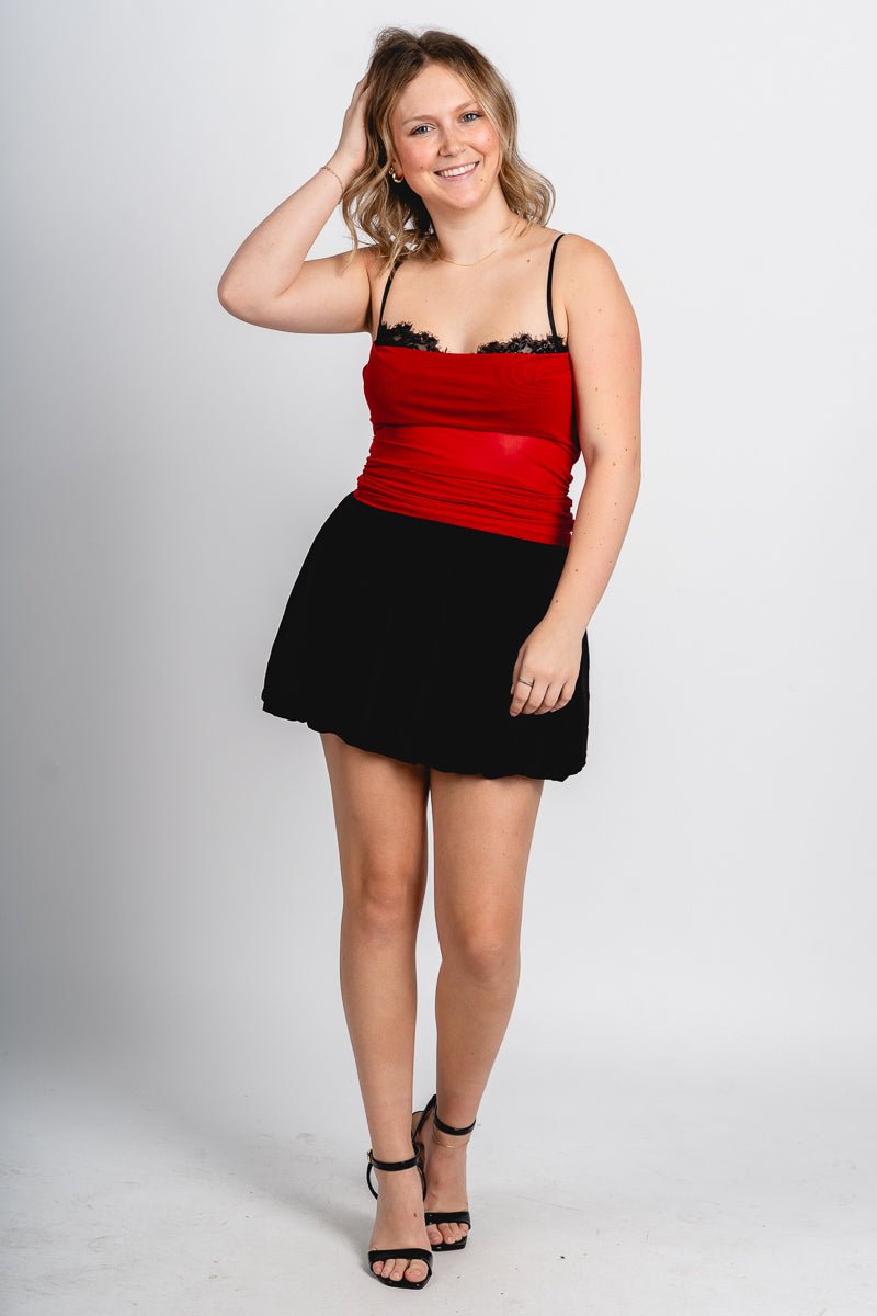 Mesh cowl neck tank top red Stylish top - Womens Fashion Tank Tops at Lush Fashion Lounge Boutique in Oklahoma City