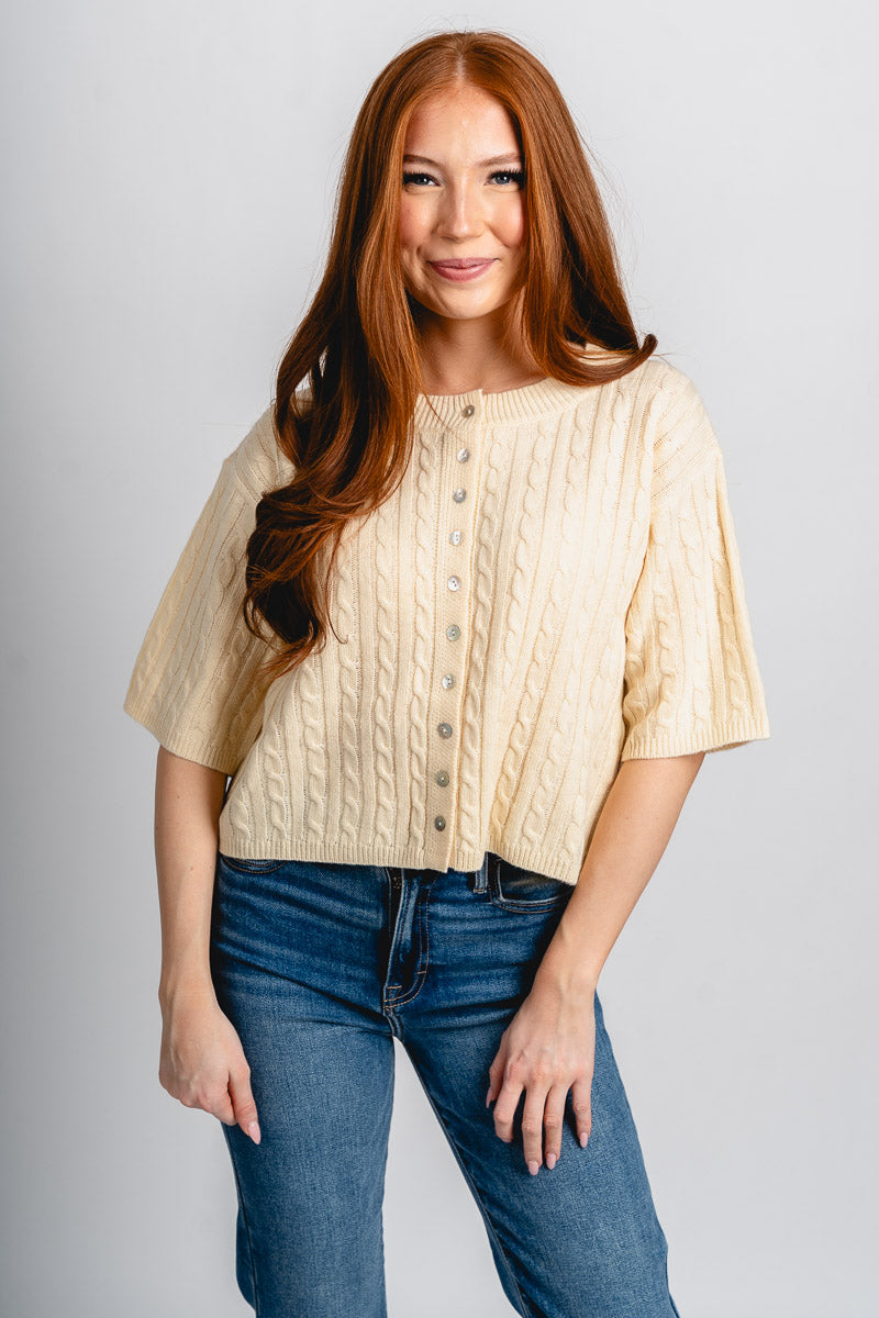 Short sleeve sweater cardigan yellow