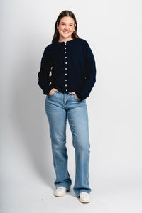 Button sweater cardigan navy - Trendy Cardigan - Fashion Cardigans & Cute Kimonos at Lush Fashion Lounge Boutique in Oklahoma City