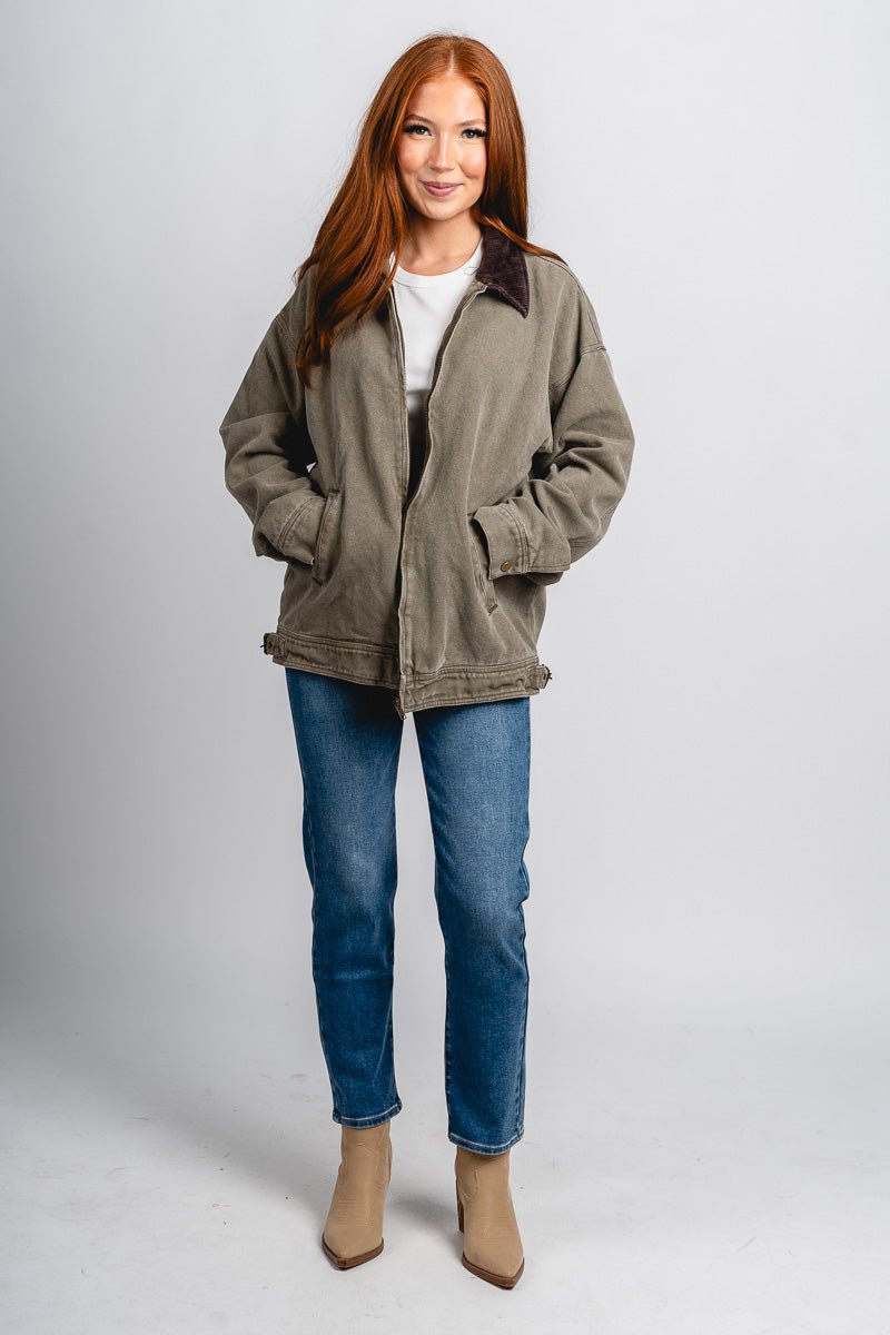 Elliot barn jacket olive – Fashionable Jackets | Trendy Blazers at Lush Fashion Lounge Boutique in Oklahoma City