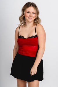 Mesh cowl neck tank top red - Cute top - Trendy Tank Tops at Lush Fashion Lounge Boutique in Oklahoma City