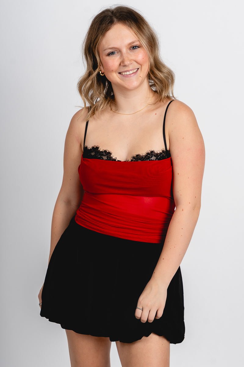 Mesh cowl neck tank top red - Affordable top - Boutique Tank Tops at Lush Fashion Lounge Boutique in Oklahoma City