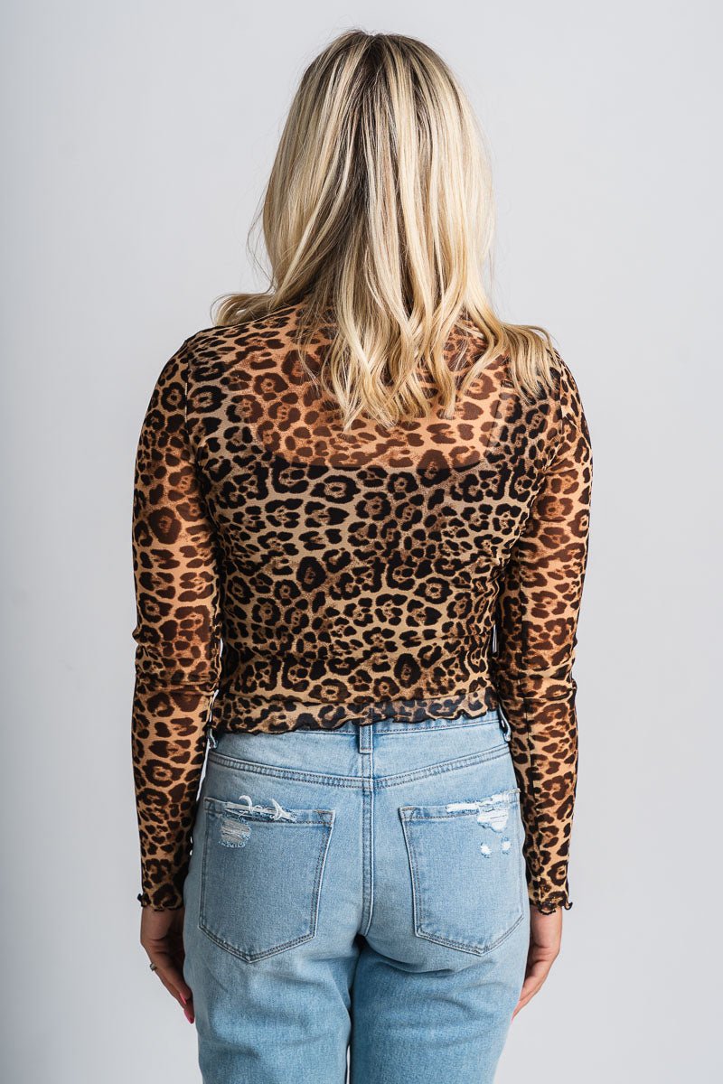 Leopard mesh top brown