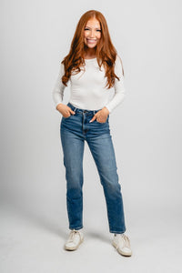 Long sleeve ribbed bodysuit white - Trendy Bodysuit - Fashion Bodysuits at Lush Fashion Lounge Boutique in Oklahoma City