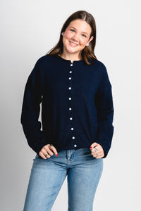 Button sweater cardigan navy - Affordable Cardigan - Boutique Cardigans & Trendy Kimonos at Lush Fashion Lounge Boutique in Oklahoma City