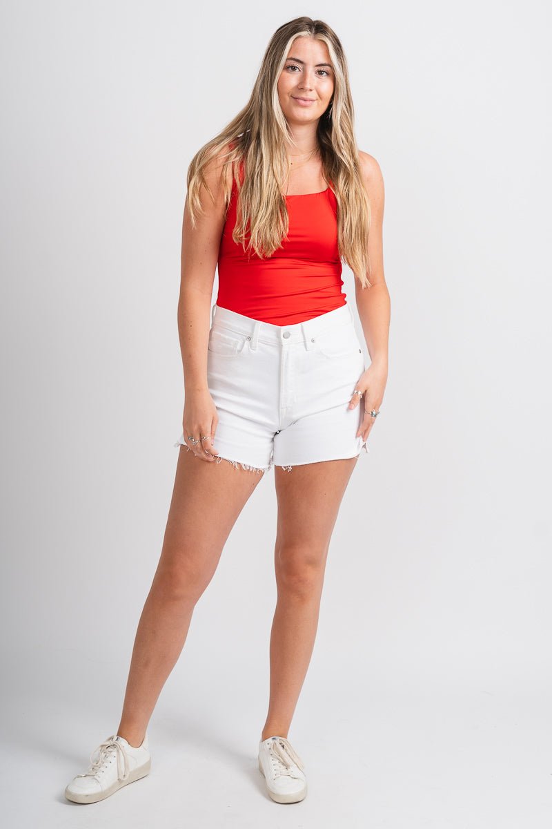 Square neck bodysuit red - Stylish bodysuit - Trendy American Summer Fashion at Lush Fashion Lounge Boutique in Oklahoma
